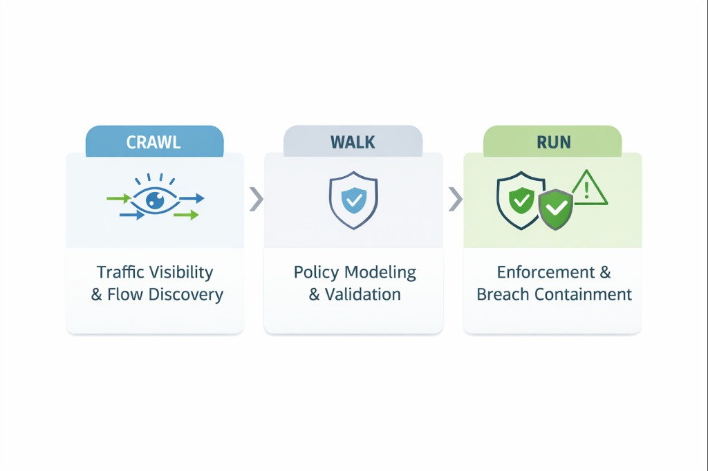Crawl Walk Run microsegmentation phased deployment diagram