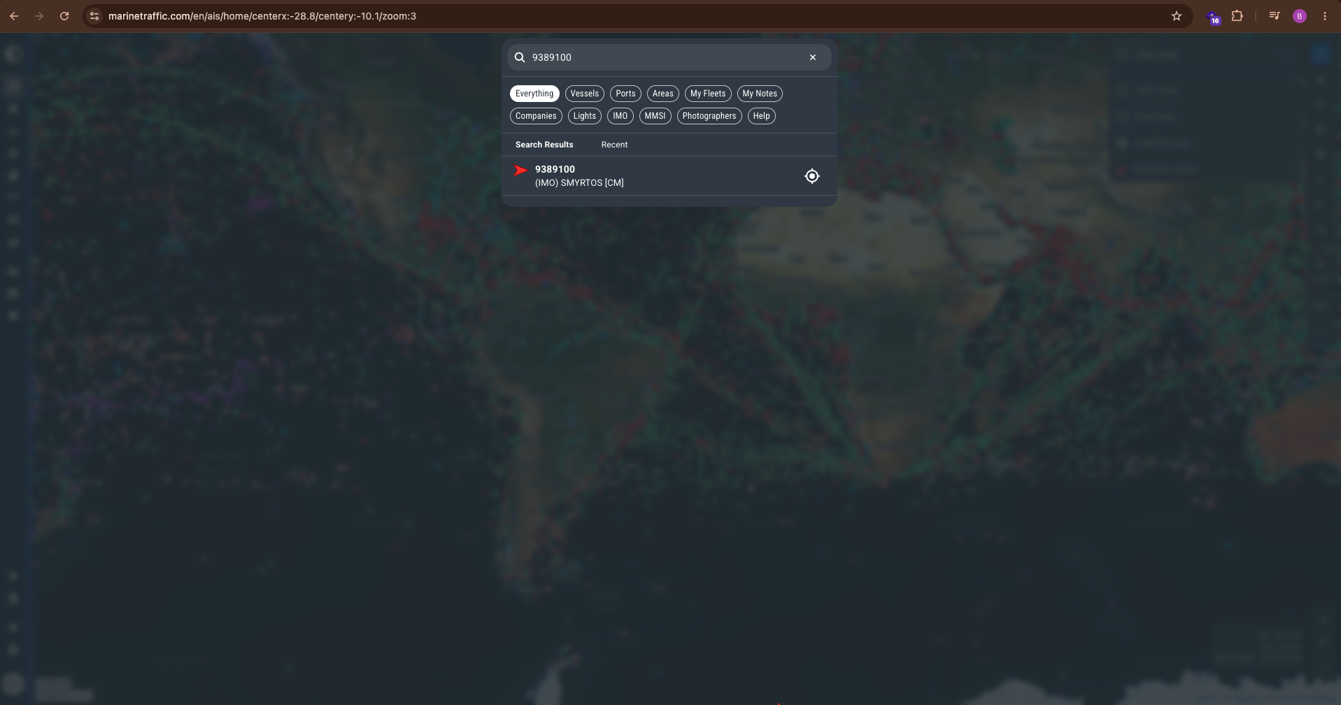 MarineTraffic global map tracking view near Dorset coast